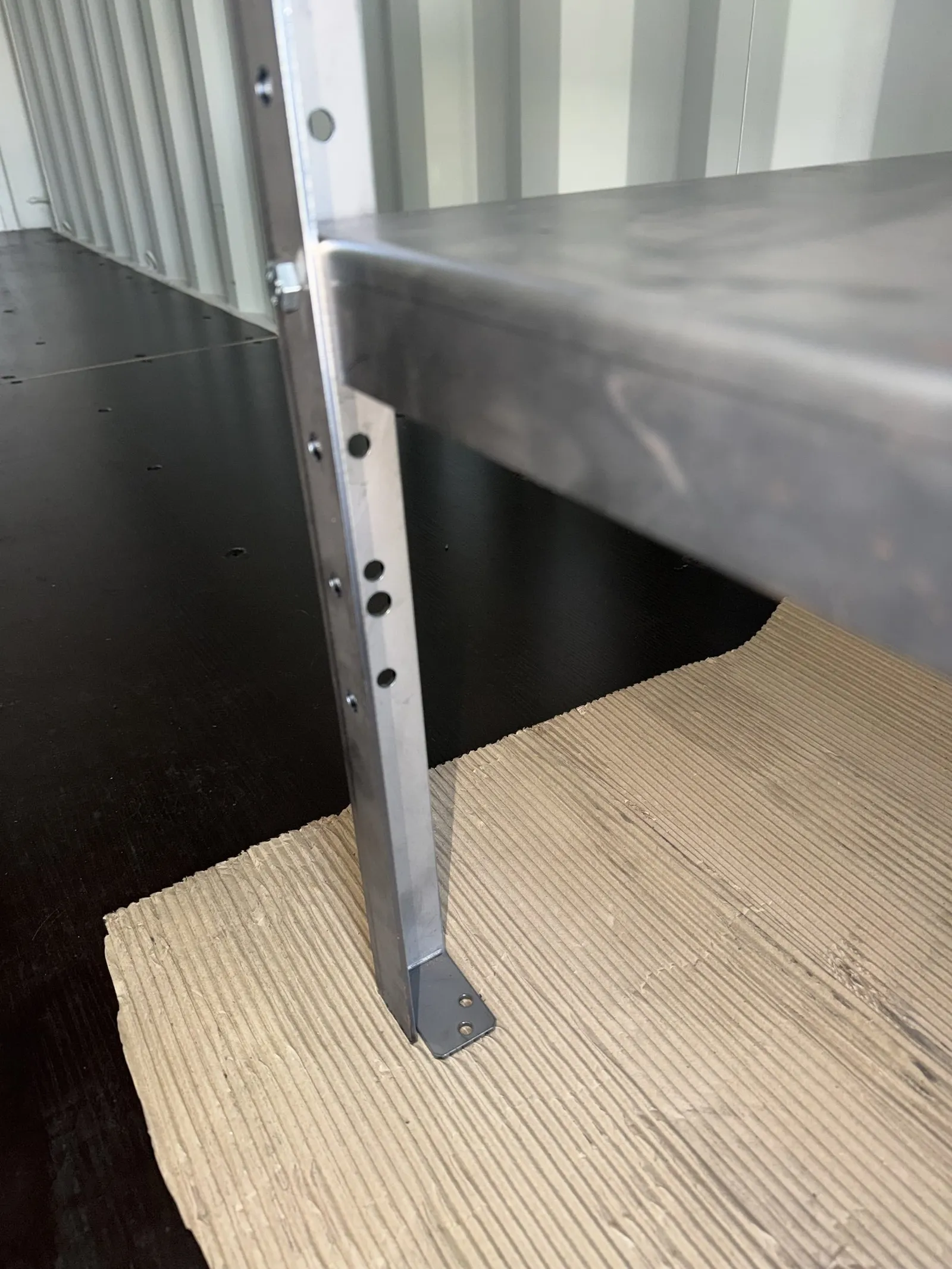 Close-up of a stainless steel shelf edge