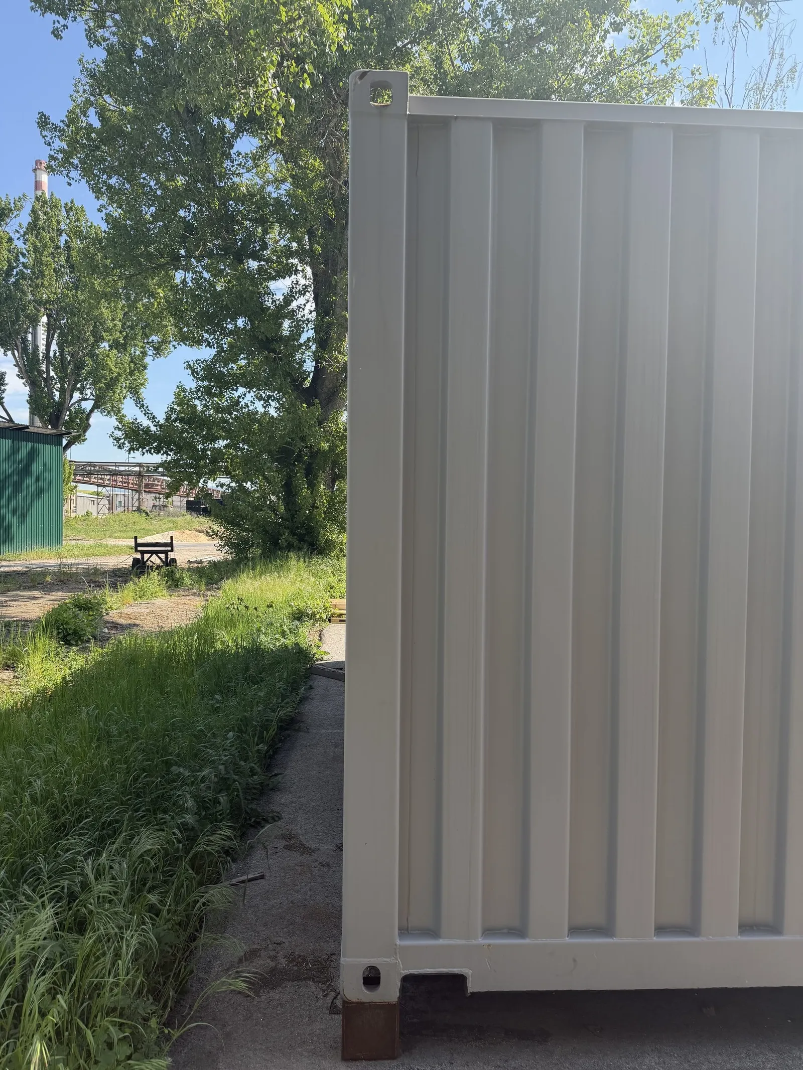 End door of a white resort container, closed