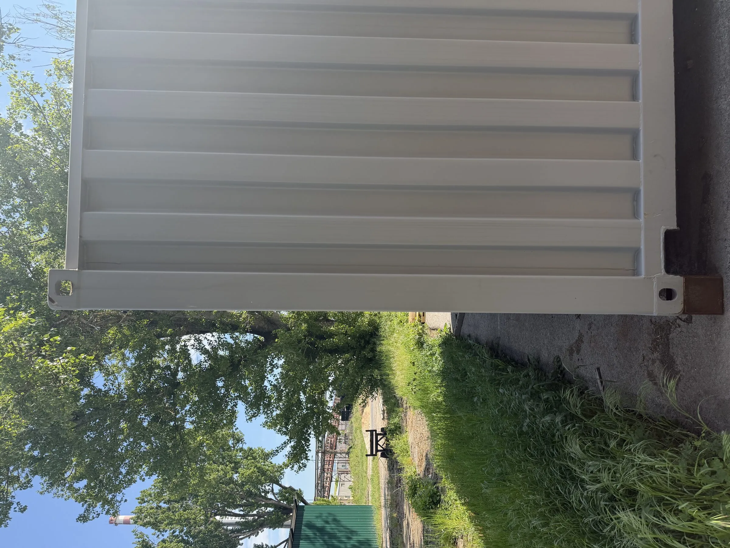 End door of a white resort container, closed