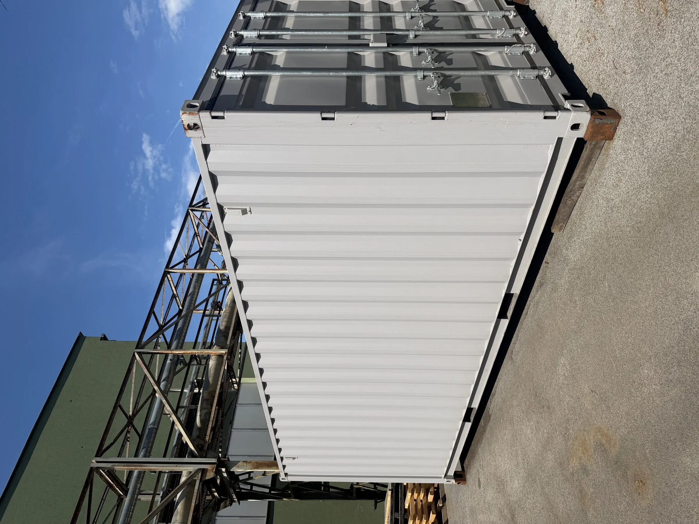 White insulated resort unit standing outdoors