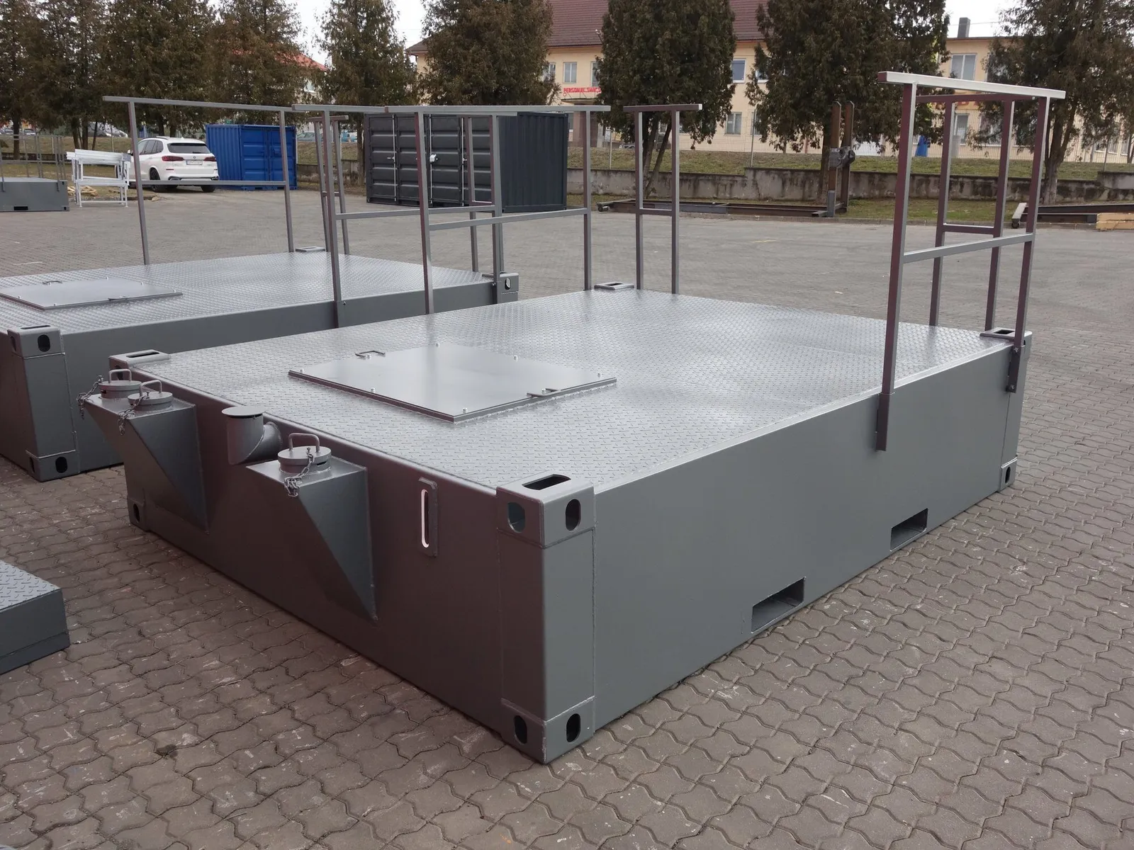 Welded steel base frame of a container module
