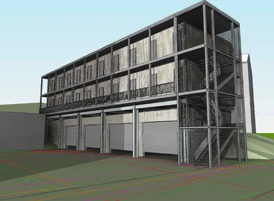 3D-Marketing-Rendering eines Modulgebäudes