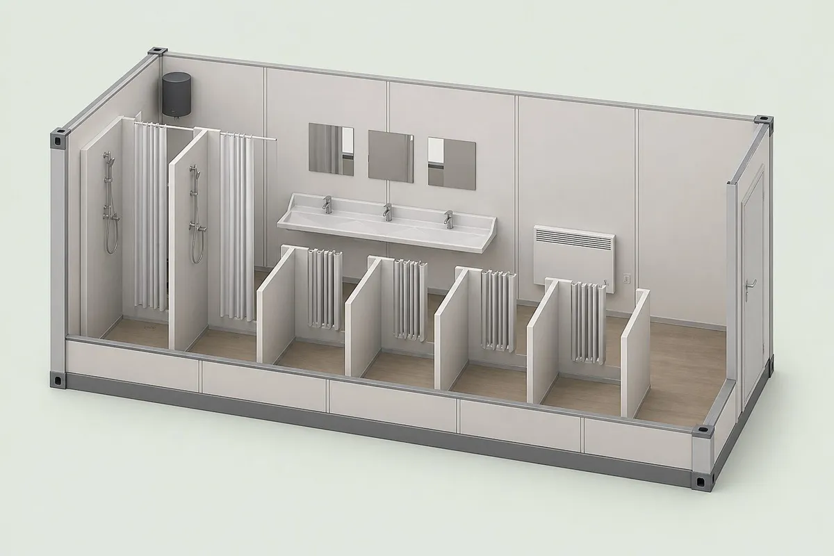 Interior visualisation of a modular sanitary container