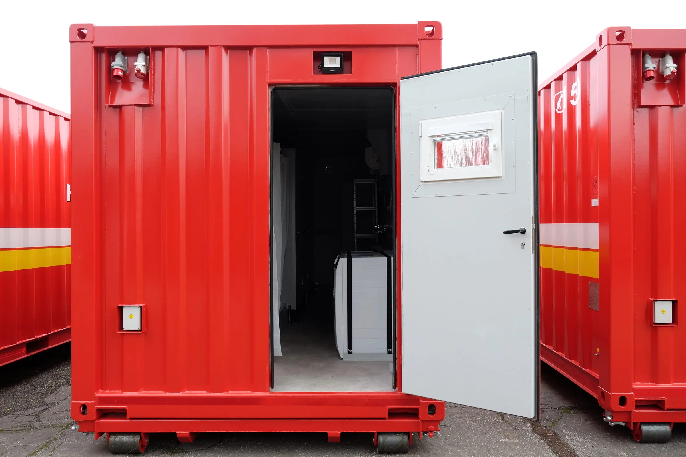 Sanitary module exterior with the door open