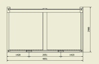 Side elevation drawing of a modified container