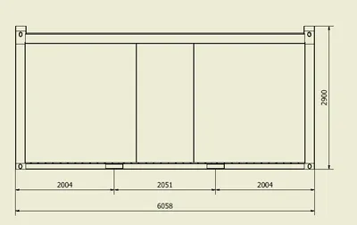 Side elevation drawing of a modified container with dimensions