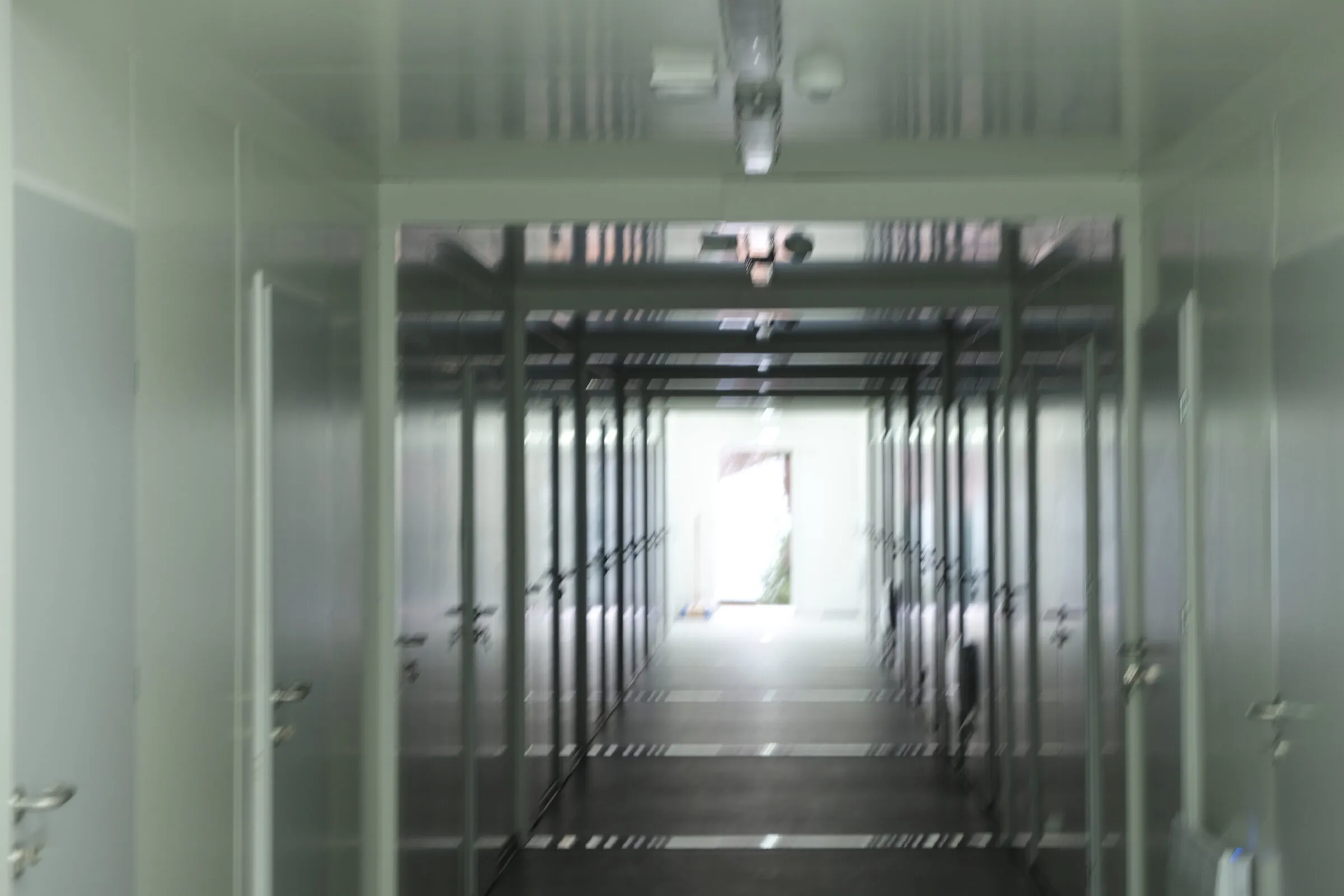 Corridor module steel frame during fit-out