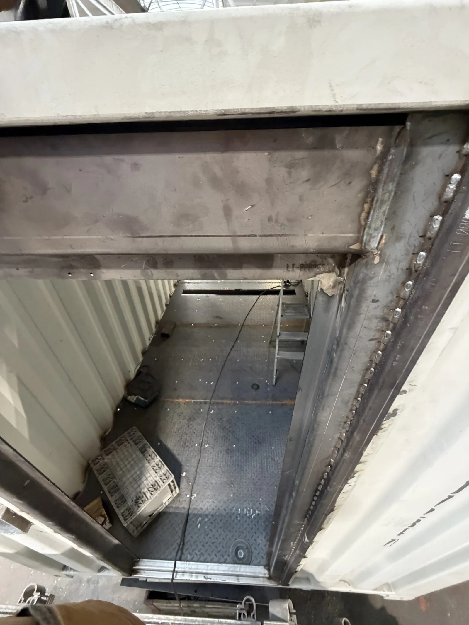 Welded steel frame detail inside a module