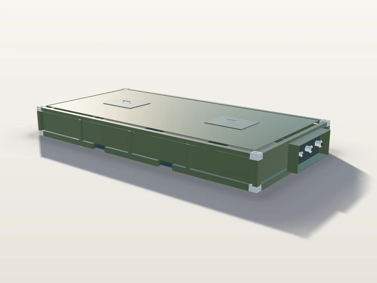 Flat septic tank for sanitary containers, 700 mm high, drawn to scale beside a 1.80 m person